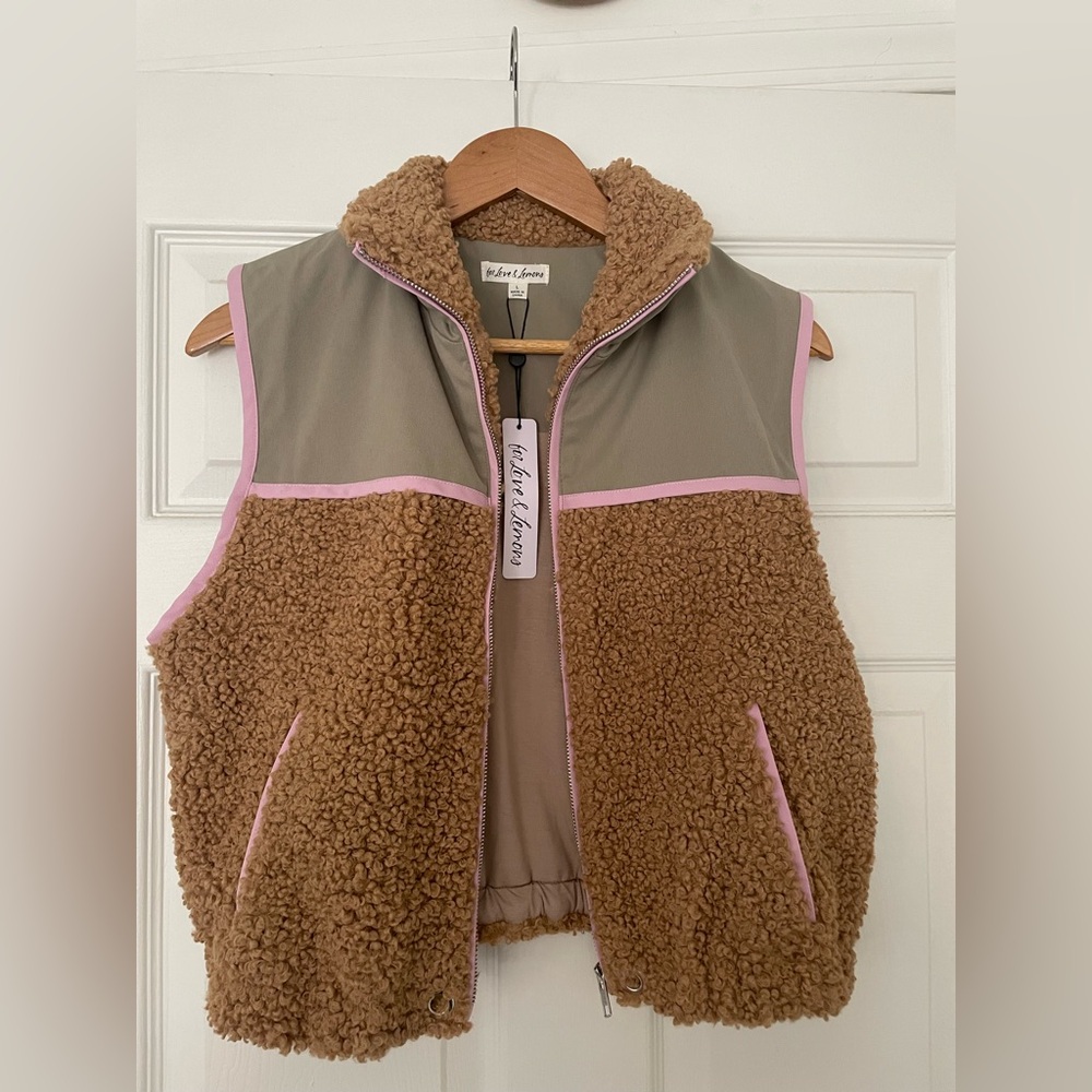 For Love and Lemons Brown and Pink Teddy Vest - New with Tags!